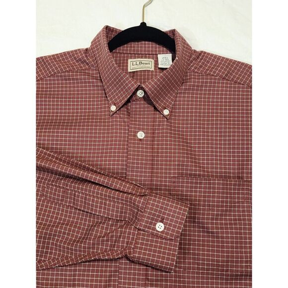 Vintage L.L. Bean Long Sleeve Button Down Shirt Burgundy Plaid LargeTall - Picture 7 of 7